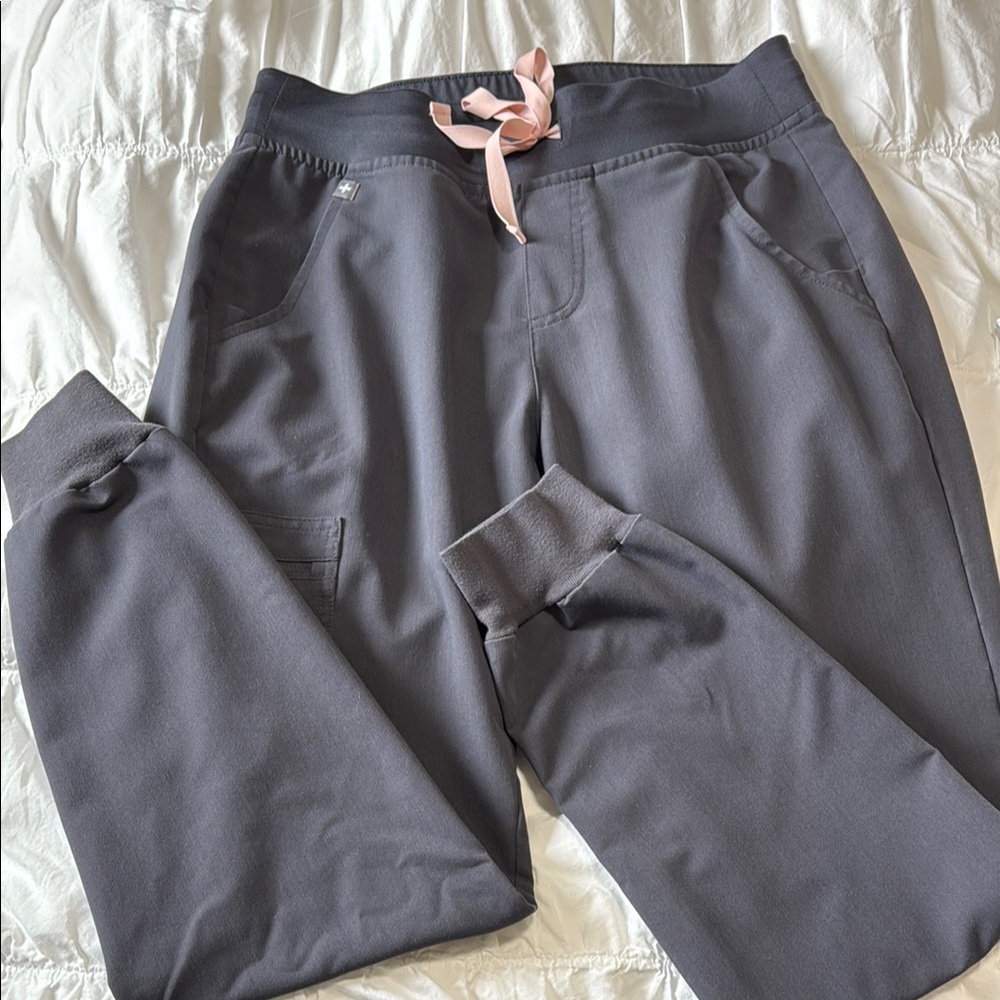Figs Gray Pants with Pink Tie